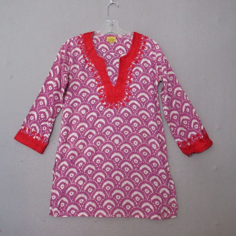 Roberta Roller Rabbit Top Tunic XS Red Purple Embroidered Cotton India
